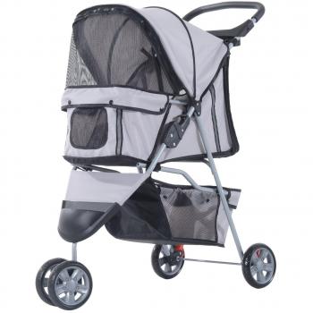 PawHut Cochecito Plegable Mascotas 75x45x97cm Perros Gatos Carrito Ruedas giran 360º Gris