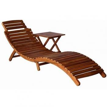vidaXL Sunlounger with Table Solid Acacia Wood Brown