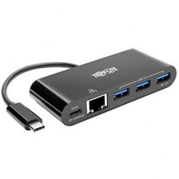 Tripp Lite 3-Port USB-C Hub - 3x USB-A, GbE, 60W PD Charging, Black