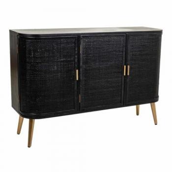 Aparador de Madera y Rejilla Lacado Negro 118x37x80 cm