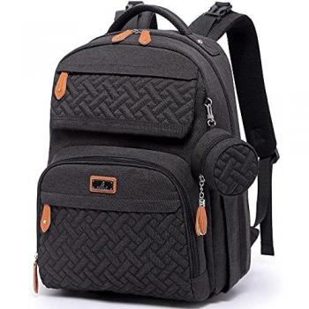 BabbleRoo Mochilas Para Pañales para Bebé, Bolso Cambiador Unisex Con Soporte Para Chupete Y Correas Para Carrito, Bolso Pañalera grande E Impermeable para Mamá y Papá, Negro