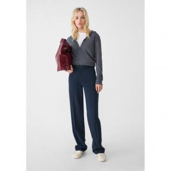 Navy Blue Smart Straight-Leg Trousers