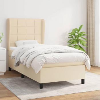 Cama Box Spring con Colchón Viscoelástico y Muelles Ensacados, Tela Color Crema 80x200 cm