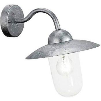 Eglo 88489 Milton , Lámpara de pared para exterior , acero galvanizado y cristal transparente, bombilla E27 de 60 W no incluida, grado de protección IP44, altura 31 cm, alcance 31 cm