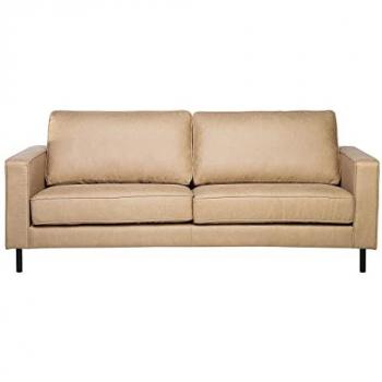 Sofá Beige de Piel Sintética 3 Plazas con Patas de Metal y Respaldo Tapizado Estilo Minimalista Moderno Savalen