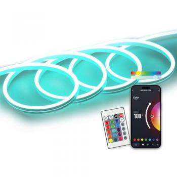 Ksix Tira Neón SmartLED 5m, 4300lm, Recortable, Sincronización musical, App Compatible con Alexa, Google Home y Siri, Colores RGB