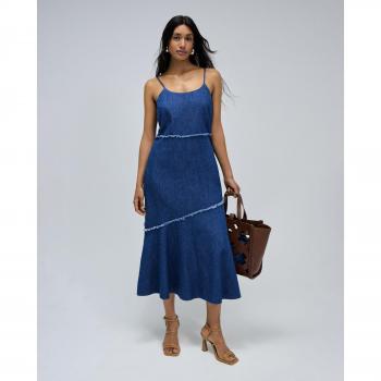 Vestido midi de lightdenim con tirantes y lino de Salsa Jeans