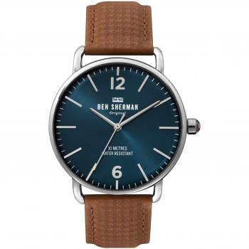 Reloj Hombre Ben Sherman BRIGHTON DOGTOOTH (Ø 43 mm) - Diseño elegante, esfera con patrón de dientes de perro, caja de acero inoxidable, correa de piel auténtica, resistencia al agua hasta 50 metros,