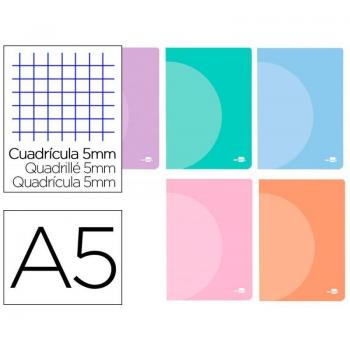 Libreta Liderpapel 360 A5 48 hojas cuadro 5 mm con doble margen colores pastel