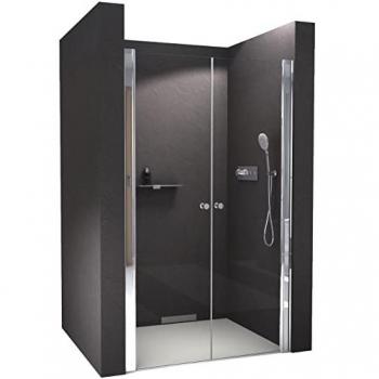 Mampara de ducha de nicho Bernstein NT218 - 116x195 cm, puertas batientes dobles, cristal transparente con nanorrevestimiento, perfiles cromados