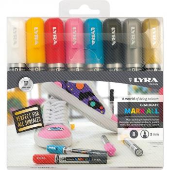 Estuche 8 rotuladores permanentes Lyra Mark All, punta 2mm, colores surtidos