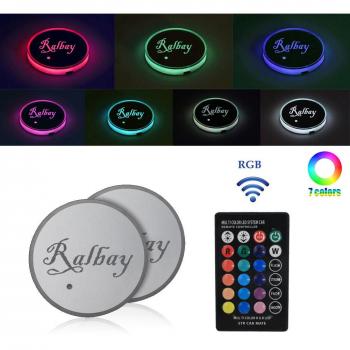 Ralbay Led Car Cup Holder Mat Pad Color Changing 3 Modes Car Interior Decoration Atmosphere Lights USB Rechargeable Waterproof Drink Coaster with Remote Control