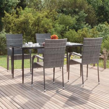 5-Piece Gray Poly Rattan Garden Dining Set