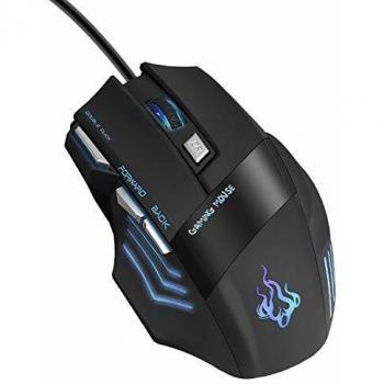 QueenDer Ratón Gaming [Nueva Versión] Ratones Gaming Profesional con Cable USB Gaming Mouse Óptico, 4 dpi Adjustables y 7 Botón Compatible con Windows 7, 8, 10, XP, Vista, ME, 2000 y Mac OS - Negro