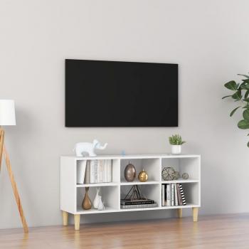 Mueble de TV patas madera maciza 103,5x30x50 cm blanco brillante