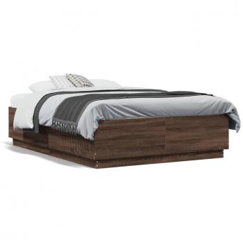 Cama con Estructura de Madera Multicapa Marrón Roble 135x190 cm con Luces LED