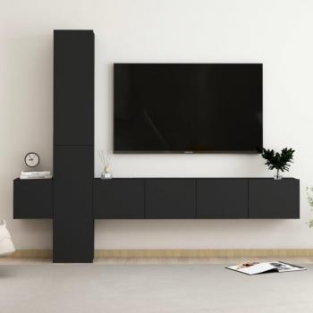 Juego de mueble para TV de 5 piezas en aglomerado negro con diseño moderno y funcional