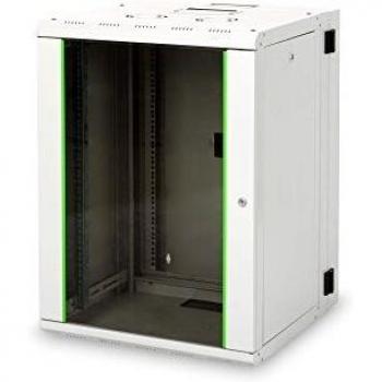 Gabinete de Red DIGITUS 19 Pulgadas 16 U - Giratorio - Montaje en Pared - Capacidad de Carga 100 Kg - Serie única - Puerta de Vidrio - Gris