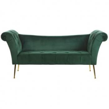 Chaise longue de terciopelo verde oscuro dorado acolchado con patas de metal Nantilly