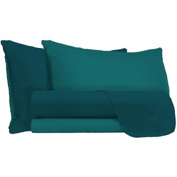Juego de sábanas 100% algodón doble cara verde petróleo/verde botella, matrimonial