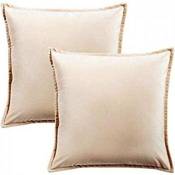 Bedsure Funda Cojin 45 x 45 Beige- Juego de 2 Fundas Cojines Decorativas de Terciopelo, Muy Suave, Funda de Almohada Cuadrada para Sofá, Dormitorio y Sala de Estar, con Cremallera