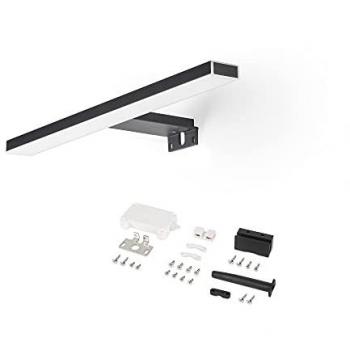 Foco LED para espejo de baño Leo, AC 230V 50Hz, 6 W, luz blanca fría 5.700K, sin necesidad de convertidor, longitud 280 mm, plástico pintado negro, IP44