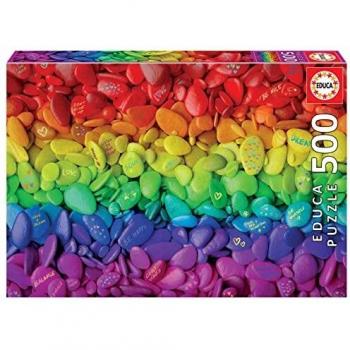 Educa - Piedras de Colores | Puzzle de 500 piezas con piedras pintadas a mano | Medida aproximada: 48 x 34 cm | Incluye Fix Puzzle para colgarlo una vez finalizado | A partir de 10 años