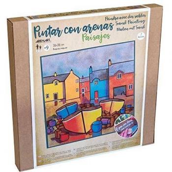 Arenart | 1 Lámina Barcos Marineros 38x38cm | para Pintar con Arenas de Colores | Manualidades para Adultos y Jóvenes | Dibujo Fácil | Pintar por números | +9 años