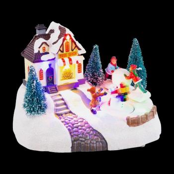 Figura de Navidad paisaje de resina blanca con luz 15 cm