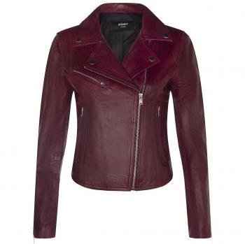 Infinity Leather Women's Classic Burgundy Biker Jacket - Genuine Nappa Leather - Size M