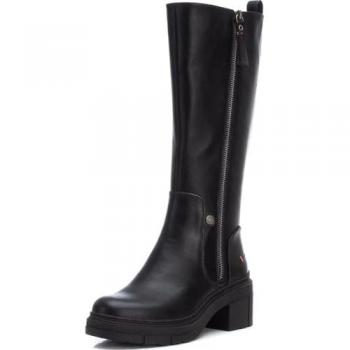 Botas Altas de Mujer Refresh con Tacón Ancho, Cremallera y Plataforma en Color Negro para Invierno
