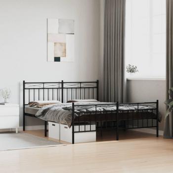Estructura de Cama Metal Negro con Cabecero y Pie de Cama 160x200 cm