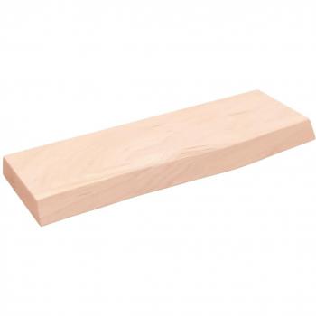 Estante de pared de madera maciza de roble tratada 60x20x4 cm, color natural, marrón claro y marrón oscuro, mueble de almacenaje para oficina, estudio y dormitorio