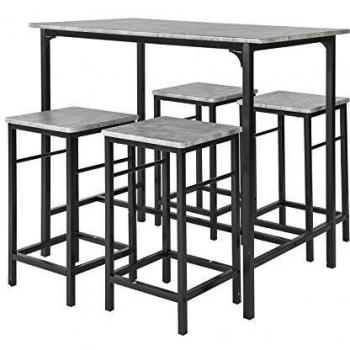 SoBuy Bar Set-1 Mesa Alta de Bar con 4 Taburetes, Color Gris, Modelo OGT11-HG