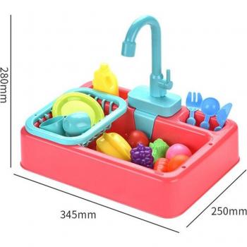 Juego de cocina simulación con fregadero eléctrico y agua circulante para lavar frutas y verduras, incluye estufa para niños