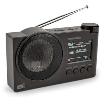 Radio DAB+ y Altavoz Bluetooth Thomson RT400DABBTBK con Despertador Dual, 60 Estaciones Preestablecidas, Pantalla LED Retroiluminada, Recargable y USB