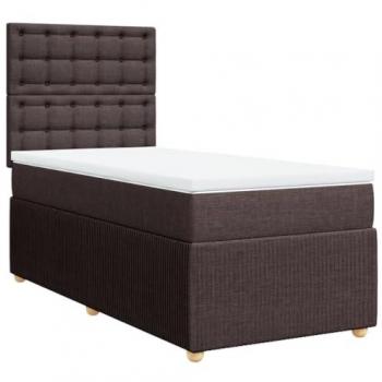 Cama Box Spring con colchón tela marrón oscuro 80x200 cm