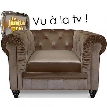 Sillón Chesterfield de terciopelo taupe Menzzo - 1 plaza - Estilo Clásico