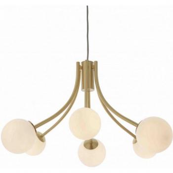Lámpara colgante Bloom de latón con suspensión, placa de acero y vidrio opal satinado