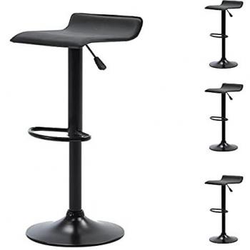 Taburetes de bar Moloo LEO ajustables, diseño negro PU con patas negras (set de 4)