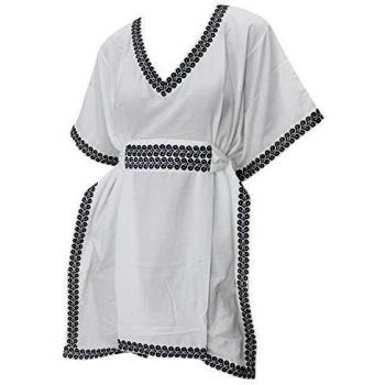 La Leela nadar playa encubren v-cuello mujeres bordado de rayón viscosa caftán superior túnica blusa negro