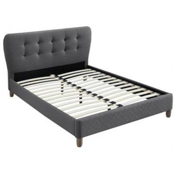 Cama de 160 x 200 cm con cabecero capitoné de tela gris - ELIDE