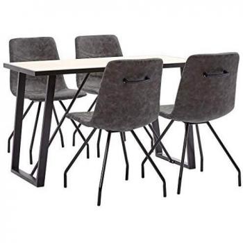 vidaXL Juego de Comedor 5 Piezas de Cuero Sintético Mobiliario Interior Casa Hogar Robusto Duradero Resistente Funcional Práctico Útil Marrón Oscuro