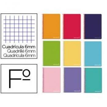 CUADERNO ESPIRAL LIDERPAPEL FOLIO WITTY TAPA DURA 80 HOJAS 75 GRAMOS CUADRO 6MM CON MARGEN COLORES SURTIDOS
