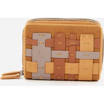 Cartera pequeña de mujer con patchworks de piel en amarillo