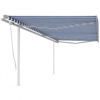 Toldo Retráctil Manual con Postes 6x3,5 m Azul y Blanco
