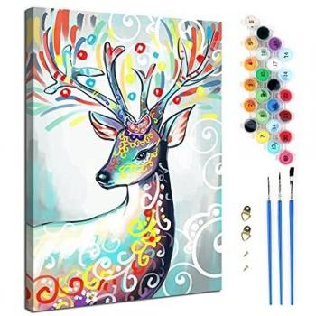 Pintura por números para Adultos y niños Kits de Regalo de Pintura al óleo para Principiantes con Lienzo preimpreso Decoración del hogar - Ciervo Pintado 40 * 50 cm