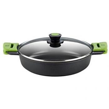 BRA PRIOR - Cacerola baja con tapa de cristal y asas de silicona, apta para todo tipo de cocinas incluida inducción y horno, 32 cm
