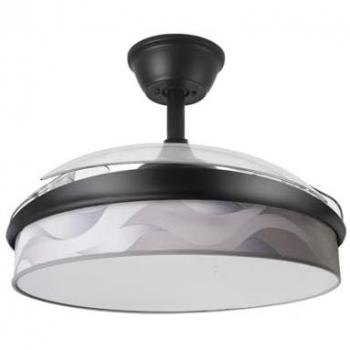 Ventilador DC Moda 72W Negro/Ola Gris con 3 Aspas, Luz Regulable (3000K/4000K/6000K), Control Remoto, Memoria y Temporizador - FABRILAMP