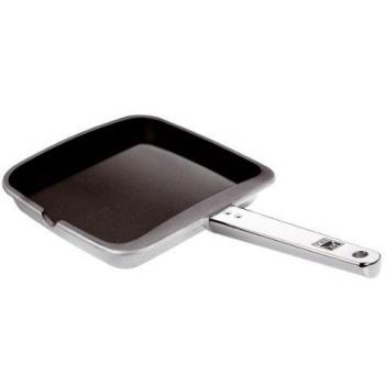 BRA Efficient Professional - Grill asador liso, 22 cm, aluminio fundido, mango de acero inoxidable, con antiadherente Teflon Platinum Plus